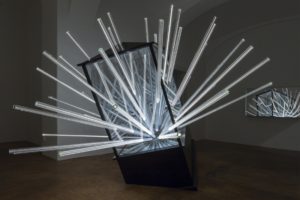 big bang….interruption, metal wood mirror plexiglas led, gallery michaela stock, vienna, 2013