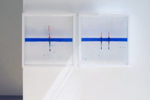 sensitive balance (detail view), plexiglas metal blue silicon oil water fishing bobber, artmbassy berlin, obsession durch technik, 2007