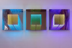 tunnel view square, plexiglas metal mirror led light with colour change, 2011