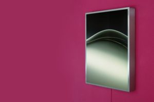 blade, stainless steel light box with slide and wall paint, licht am main, luminale, frankfurt, germany, 2006