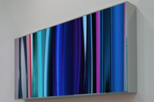 lines, polished stainless steel light box slide on plexiglas led light with colour change, warburg pincus, frankfurt a. main, germany, 2010